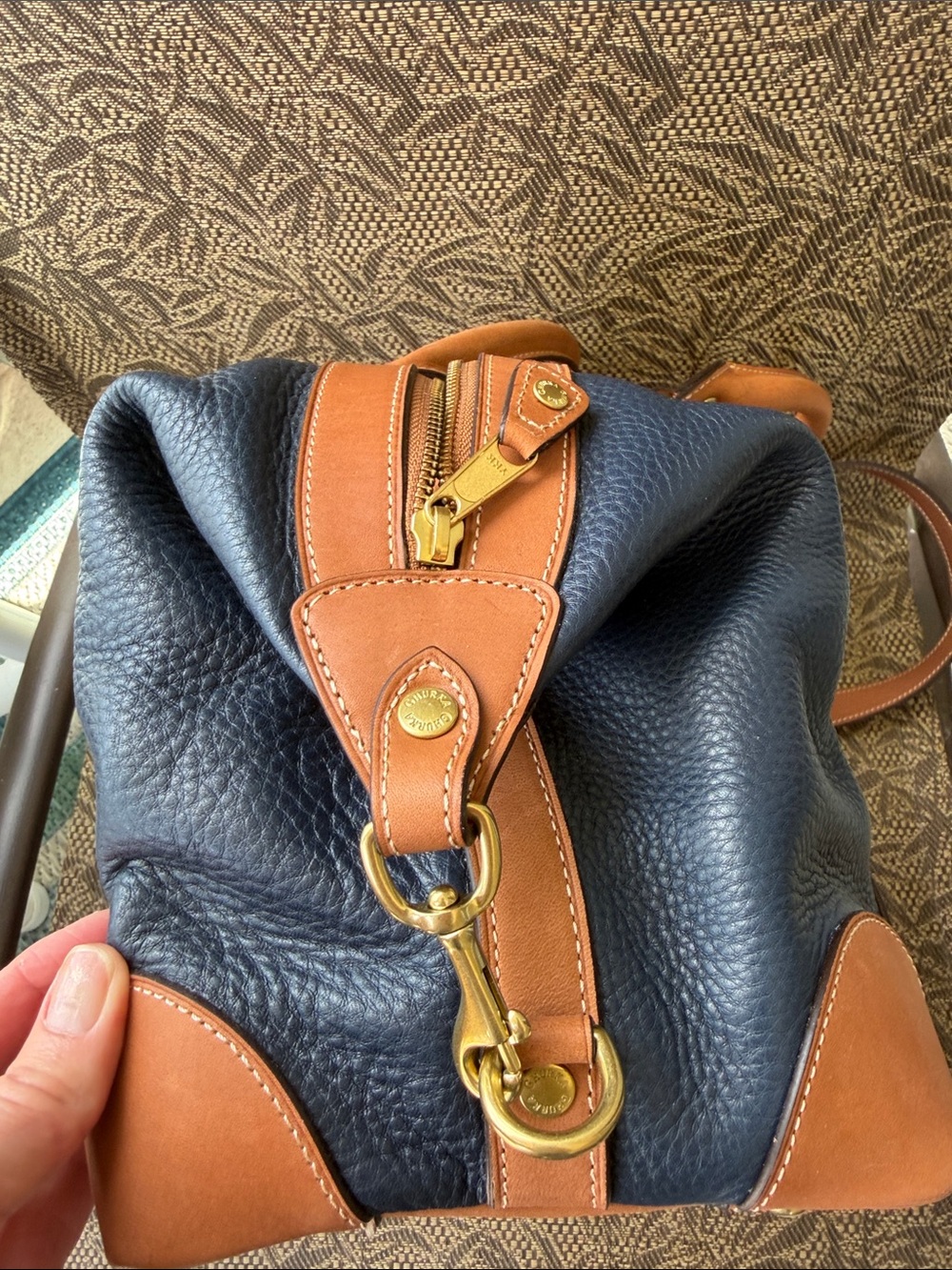 Ghurka Navy and Brown Leather Satchel with Shoulder Strap - Picture 9 of 9